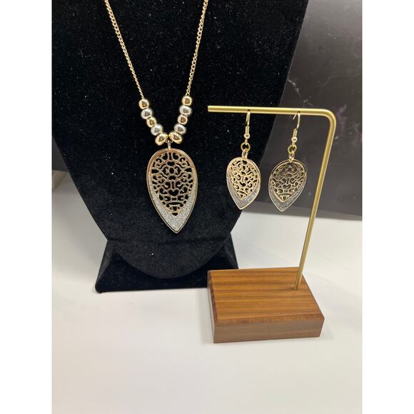 Vintage Style Jewelry Set  Upcycled GoldTone  Silver Glitter Necklace & Earrings - Picture 1 of 10